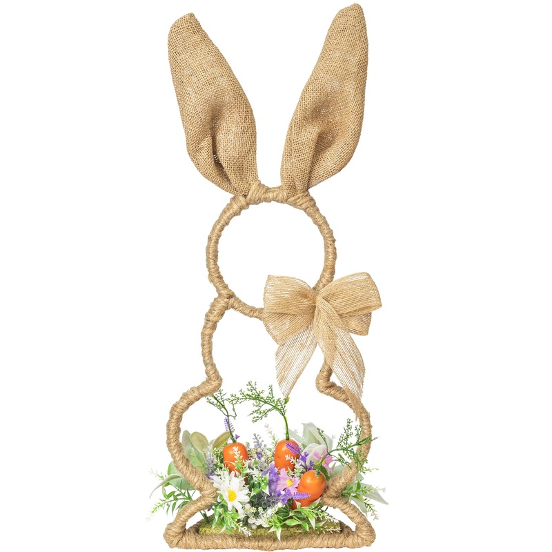 Ki Store Easter Bunny Spring Decoration With Carrot Floral 24-Inch For Fireplace Mantel Table Burlap Easter Sping Party Holiday