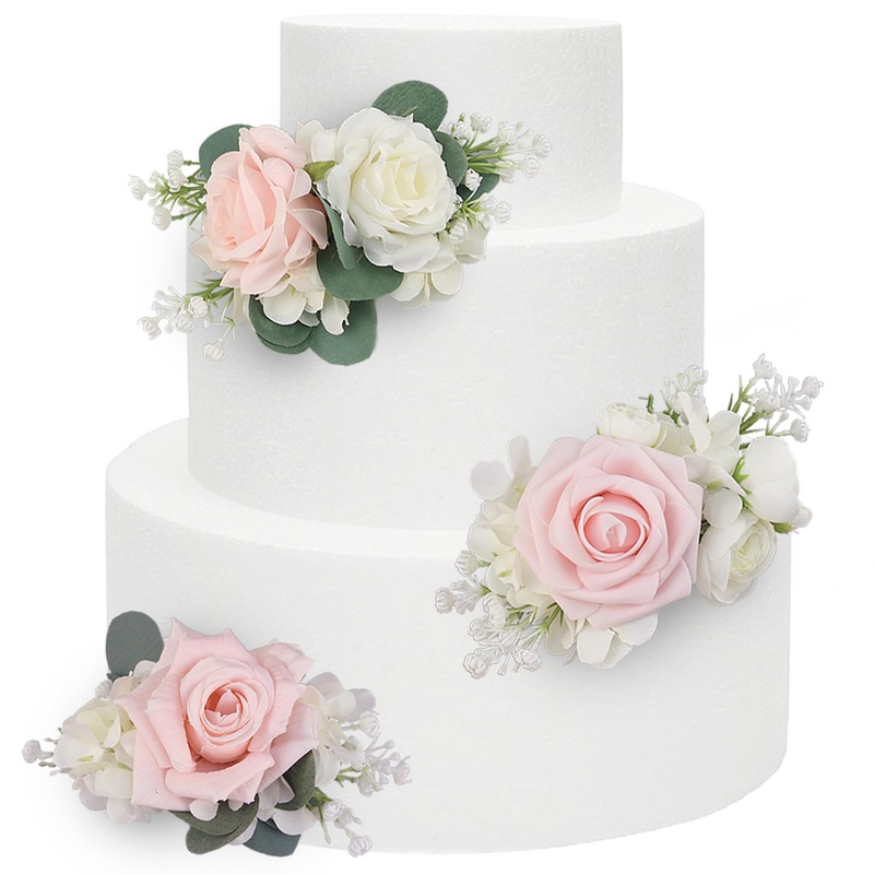 Rinlong 3Pcs Pre-Made Blush Pink Cake Flowers Decorations Flower Cake Topper Butterfly Cake Decorating Flowers For Wedding Sweet