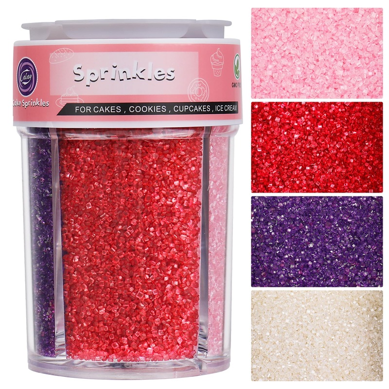 Sanding Sugar Valentines Sprinkles For Cake Decorating, 4 Colors Sparkling Purple Pink Red And White Decorating Coarse Sugar Cry