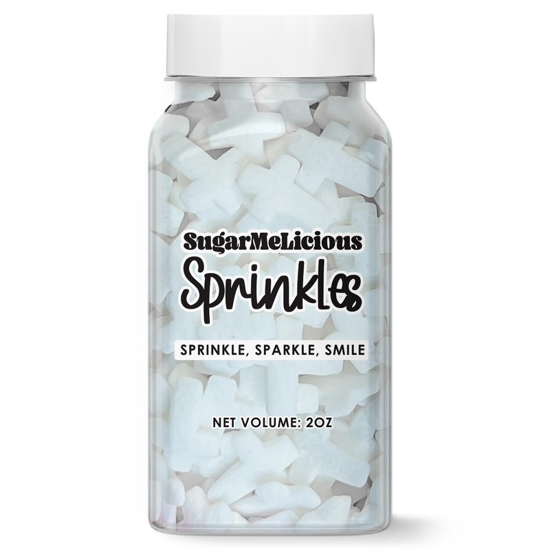 Sugarmelicious White Cross Sprinkles, 2 Oz Jar Of Elegant, Edible Cross-Shaped Sprinkles For Baptisms, Weddings & Religious Cele
