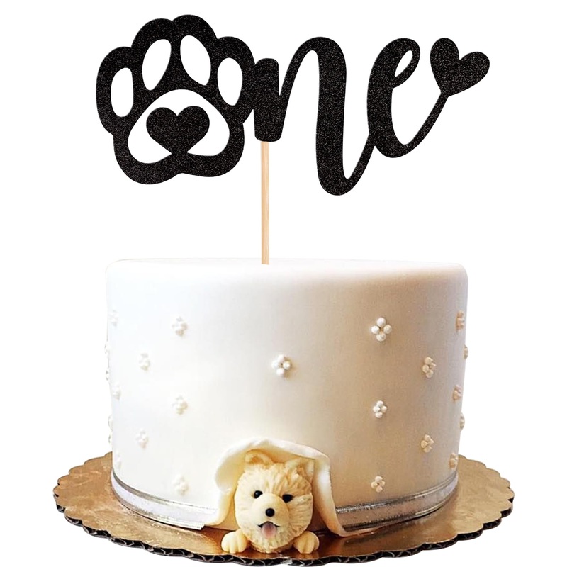 1 Pcs One Cake Topper Black Glitter First Birthday Dog Paw Cake Pick For Puppy Dog Let’S Pawty Theme Baby Shower Kids Boys Girls