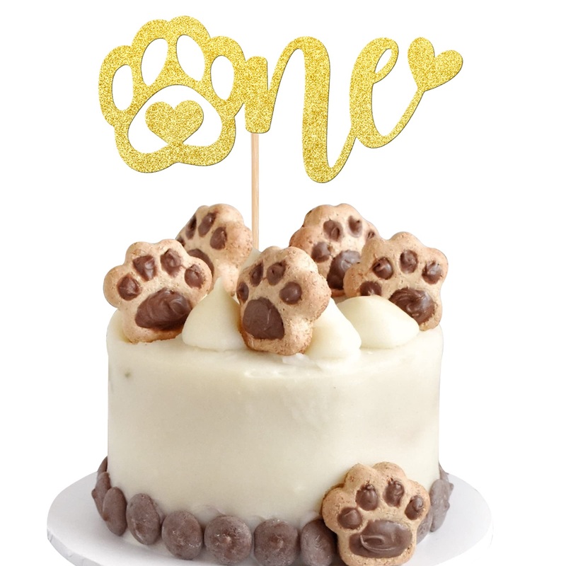 1 Pcs One Cake Topper Gold Glitter First Birthday Dog Paw Cake Pick For Puppy Dog Let’S Pawty Theme Baby Shower Kids Boys Girls