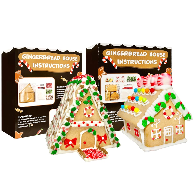 2 Pack Gingerbread Cookie House Kit – (1.1 Lbs And 1.6 Lbs) – Easy To Decorate – Includes Everything Needed To Assemble And Deco