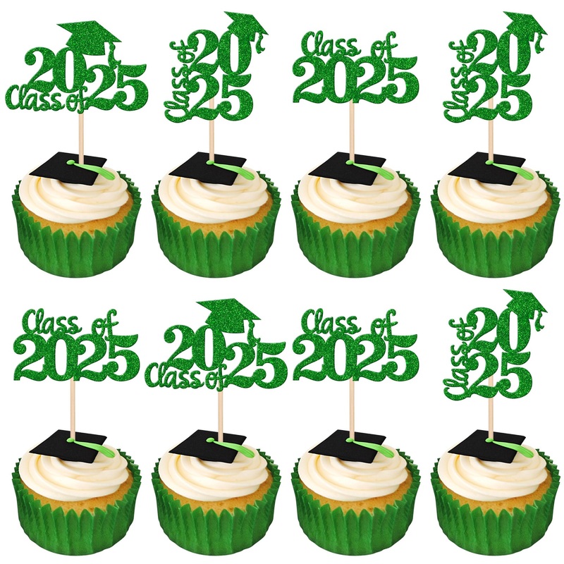30 Pcs Class Of 2025 Cupcake Toppers Glitter Graduation Cap Cupcake Picks For 2025 High School Graduation Theme Party Cake Decor