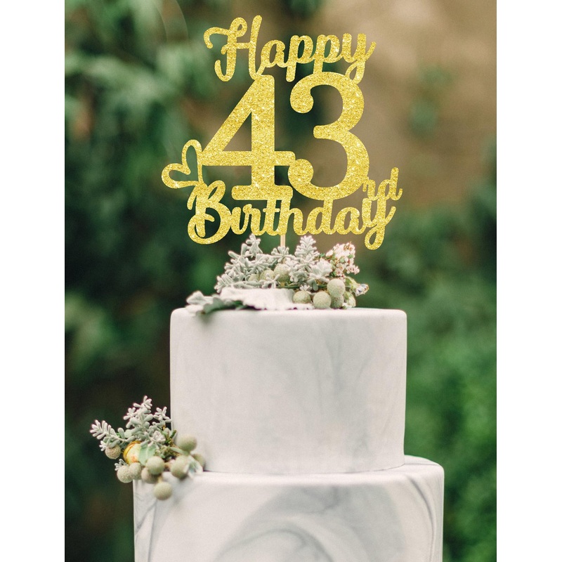 43 Birthday Cake Toppers – Gold Glitter, 43Rd Birthday Decorations, Cake Toppers For Men & Women