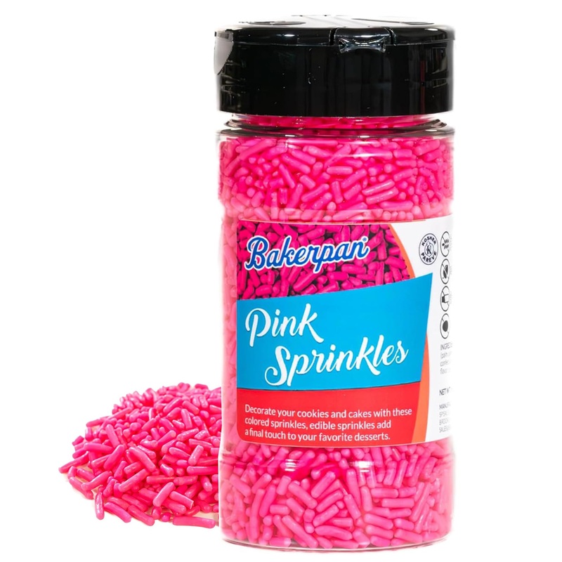 Bakerpan Pink Jimmies Sprinkles – 6 Ounces Pink Sprinkles For Cake Decorating – Edible Sprinkles For Cupcakes, Ice Cream, Cake D