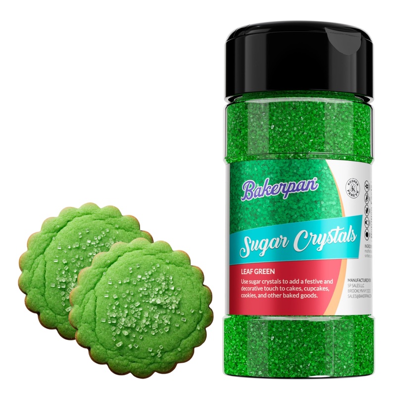 Bakerpan Sugar Sprinkles For Baking – 7 Ounce Leaf Green Decorating Sugar Crystals For Cookies, Cake Pops, Ice Cream (Made In Us