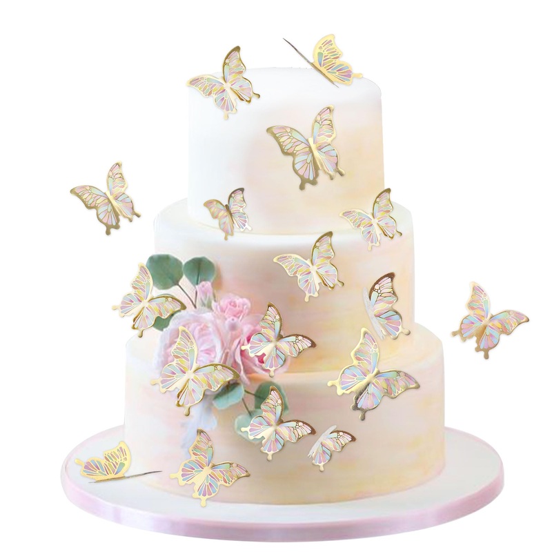 Ercadio 30 Pack 3D Butterfly Cake Toppers – Gold, Mix Sizes, Waterproof, Arts, Cupcake Picks For Baby Shower, Birthday, Wedding,