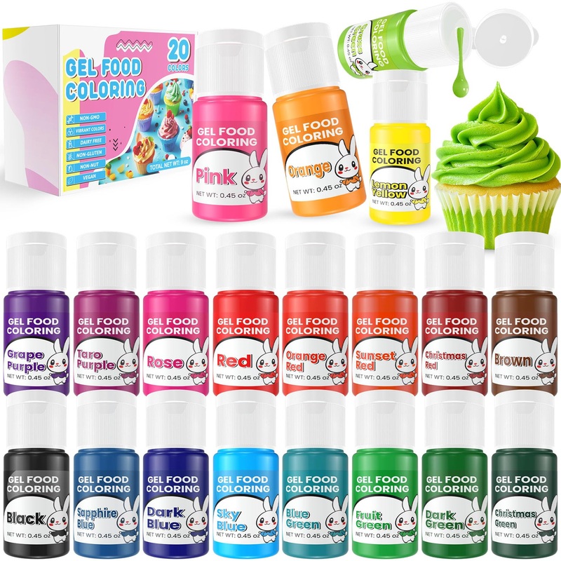 Gel Food Coloring – 20 Colors X 0.45 Oz Food Coloring Set, Food Grade Food Coloring Gel, Tasteless Food Dye For Baking, Icing, M