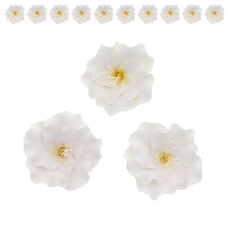 Global Sugar Art Azalea 1.75 Inch Sugar Cake Flowers White With Wire And Stamen, 10 Count By Chef Alan Tetreault
