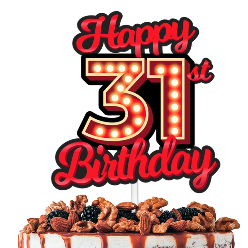 Happy 31St Birthday Cake Topper Fluorescent Flashing Night Out Hen Movie Nightclub Theme Decor Supplies Woman Man Happy Birthday