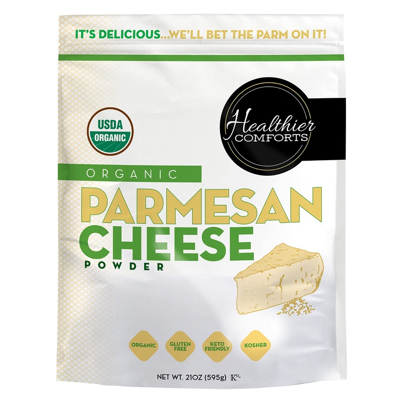 Healthier Comforts Organic Parmesan Cheese Powder, Kosher, Non-Gmo, Chemical Free, Gluten Free, Keto Friendly, From Cows Raised