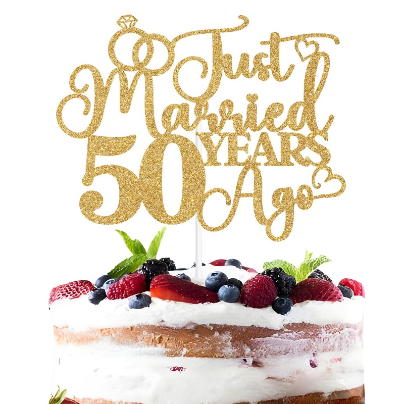 Just Married 50 Years Ago Cake Topper, 50Th Anniversary Cake Decor, 50 Years & Loved, Happy 50Th Wedding Anniversary Party Decor