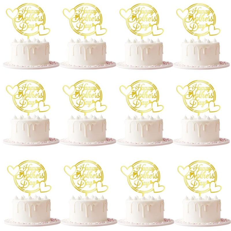 Keoysek 12Pcs Acrylic Gold Happy Mother’S Day Cake Topper Cake Topper Acrylic Mirror Cake Topper Decorative Party Cake Decoratio