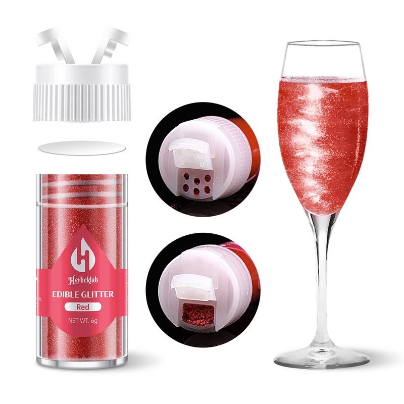 Red Edible Glitter For Cocktails – 6G Red Luster Dust Edible Drink Glitter Food Grade Metallic Shimmer Powder Sprinkles For Beve