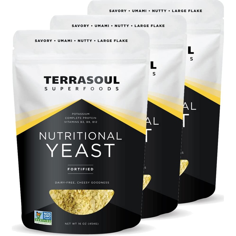 Terrasoul Superfoods Premium Nutritional Yeast Flakes, 3 Lbs (Pack Of 3), Fortified, Savory Superfood For Vegan Cheese, Seasonin