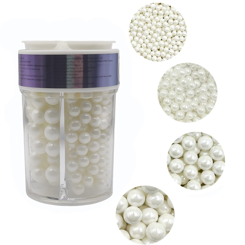 4 In 1 Edible White Pearl Sugar Sprinkles 6 Oz, 4 Sizes Candy Pearls Ideal For Baking, Cake And Cupcake Toppers, Cookie Decorati