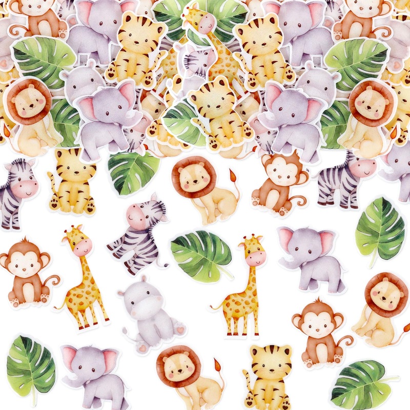 40Pcs Edible Jungle Safari Animal Theme Cupcake Toppers Wafer Paper Jungle Safari Animal Cupcake Toppers Drink Topper Dessert Mu
