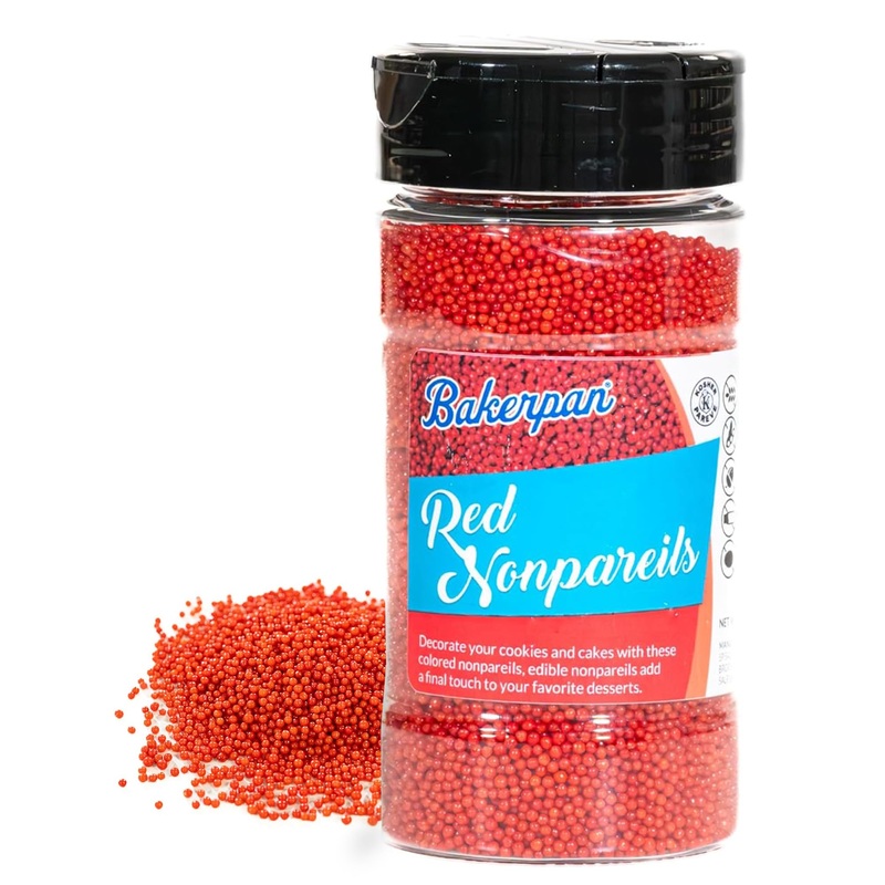 Bakerpan Red Nonpareils Sprinkles – 7 Ounces Red Sprinkles For Cake Decorating – Edible Nonpareils For Cupcakes, Ice Cream, Cake