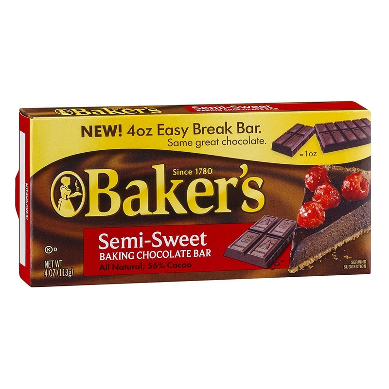 Bakers Semi Sweet Baking Chocolate Bar, 4 Ounce — 12 Per Case.