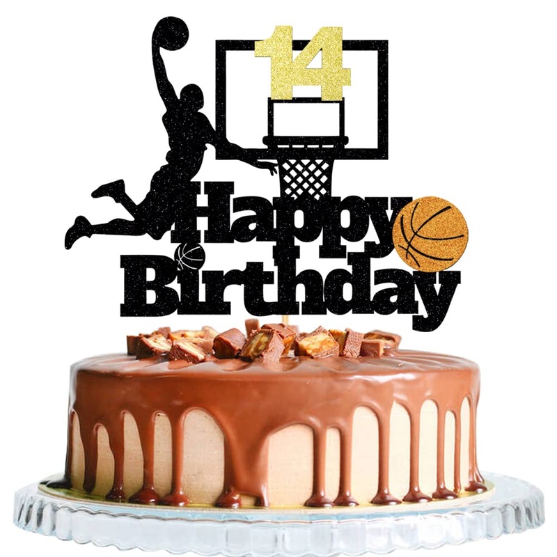 Basketball Happy 14Th Birthday Cake Topper-Basketball Themed Birthday Party Cake Decoration-14 Years Birthday Party Supplies (14