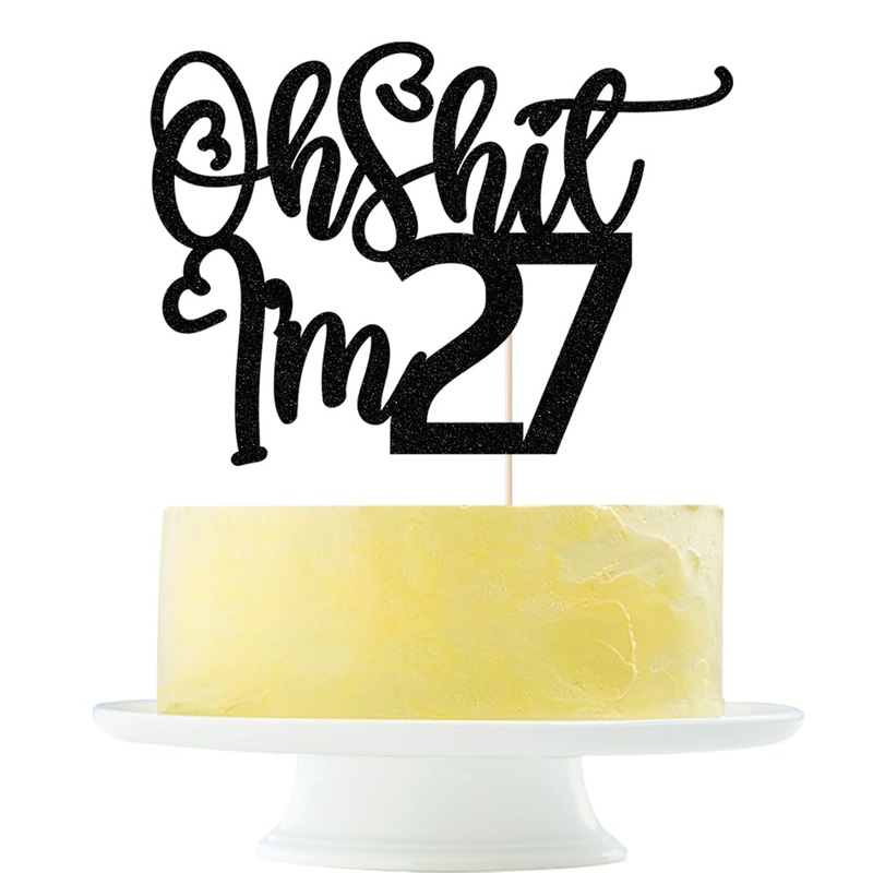 Black Flash Oh Shit I’M 27 Cake Topper, Happy 27Th Birthday/Cheers To 27 Years/Sweet 27, Funny 27Th Birthday Party Decorations S