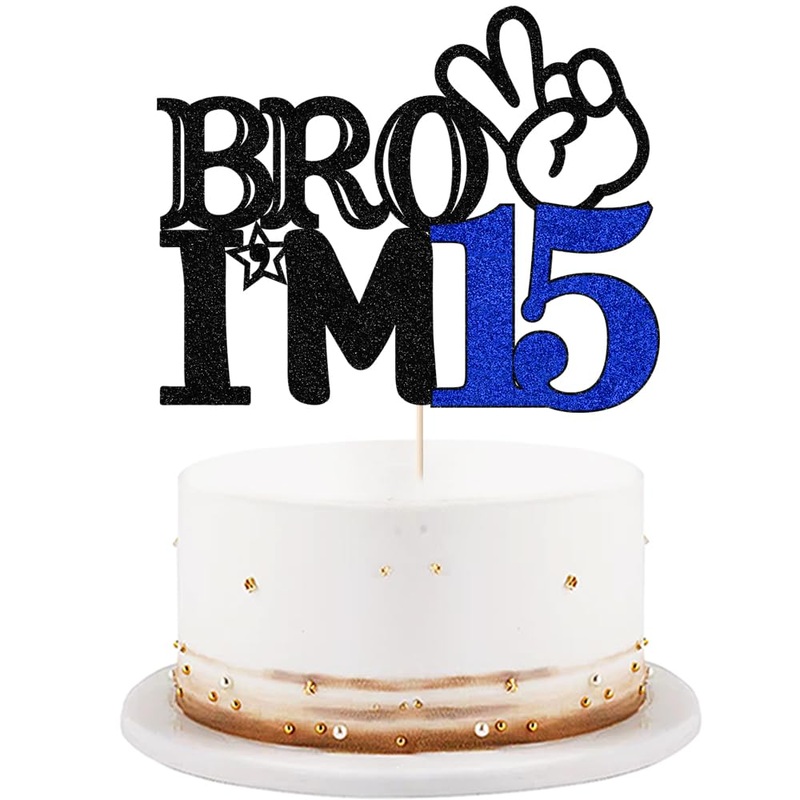 Bro I’M 15 Cake Topper- 15Th Birthday Cake Picks, Officially Teenager Cake Topper, Boy 15Th Birthday Cake Decorations – 15 Years