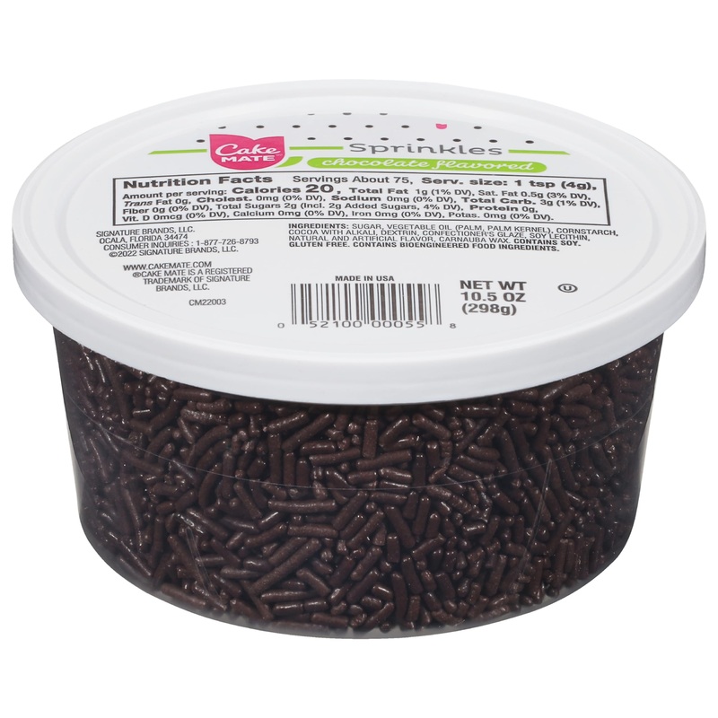 Cake Mate Chocolate Sprinkles With Lid – Dessert Sprinkles For Ice Cream, Cookies, And Brownies, 10.5 Oz Tub (Chocolate Jimmies)