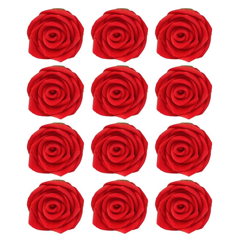 Confect Edible Red Rose Toppers – Pack Of 12 Christmas Cake Decorations For Cupcakes, Cakes & Donuts – Vegan, Gluten-Free, Dairy