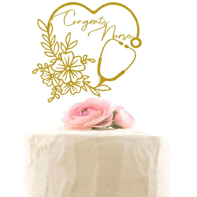 Congrats Nurse Cake Topper – Glitter Nursing Bsn Rn Graduation Cake Decor – Class Of 2024 Medical School Graduate Party Decorati