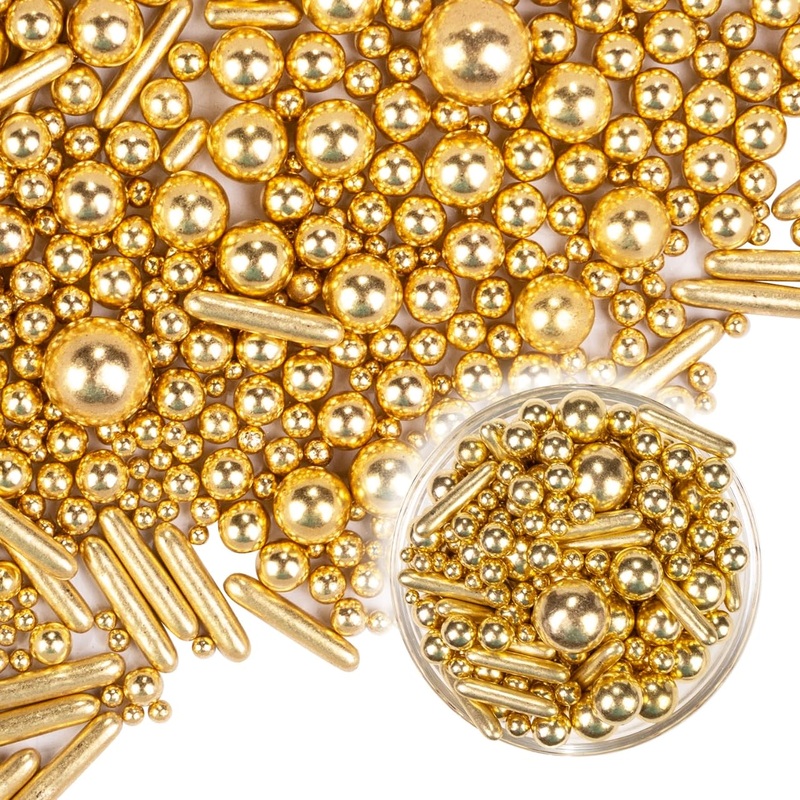 Dazzjoy Gold Pearl Rods Sprinkles, 130G/4.58Oz, Mix Size, Gold Sprinkles For Cupcake Decorating, Cupcake Toppers, Cake Decoratio