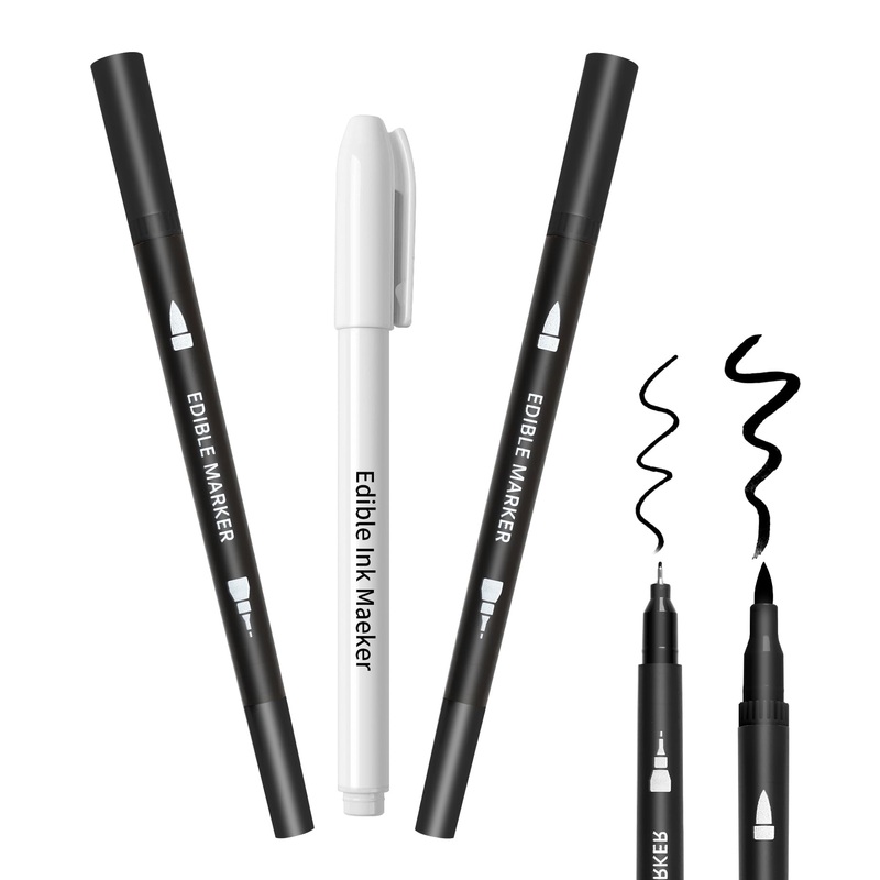 Edible Markers 3Pcs Black & White Food Coloring Pens Food Markers With Fine & Thick Tip Double Sided Edible Pens For Cookie Deco