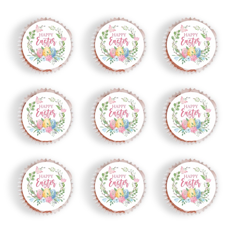 Foowztao 48Pcs Happy Easter Cupcake Toppers Wafer Paper Cake Picks Easter Theme Birthday Party Spring Theme Baby Shower Party Su