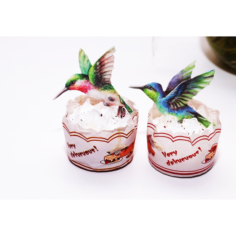Georld Edible Cupcake Topper Wafer Hummingbird Cake Bird Decoration By Wafer Paper,12 Counts,Flat Not 3D