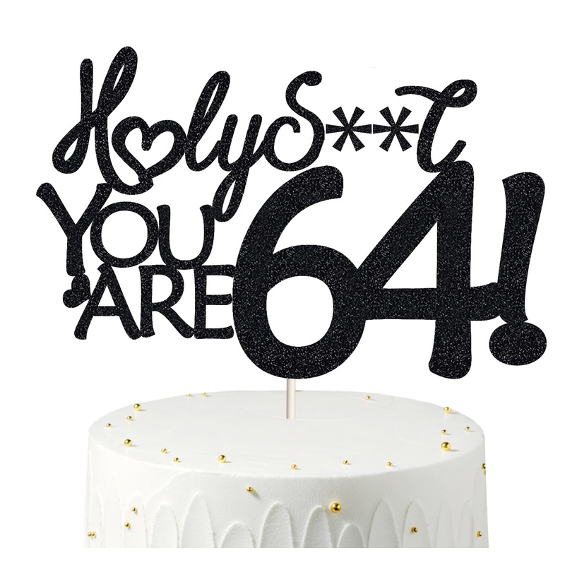 Happy 64Th Birthday Cake Topper 64 Birthday Cake Toppers-Black Glitter, Funny 64Th Cake Topper For Men For Women, 64Th Birthday