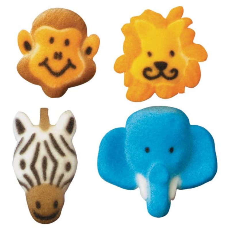 Jungle Zoo Animals – Monkey, Lion, Zebra And Elephant Edible Sugar Cake Toppers, 12 Count