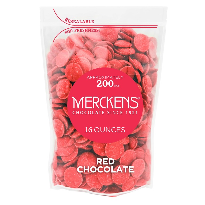 Kidu Merckens Red Chocolate Melting Wafers 16 Ounces Bulk Perfect For Dipping, Deserts, Baking And More – 1 Pound