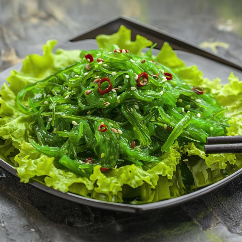 Oceanzen: Wakame Seasoned Sesame Seaweed Salad 4.4Lb,Dark Green,Premium Quality, Japanese Restaurant Quality Edible Leafy Seawee