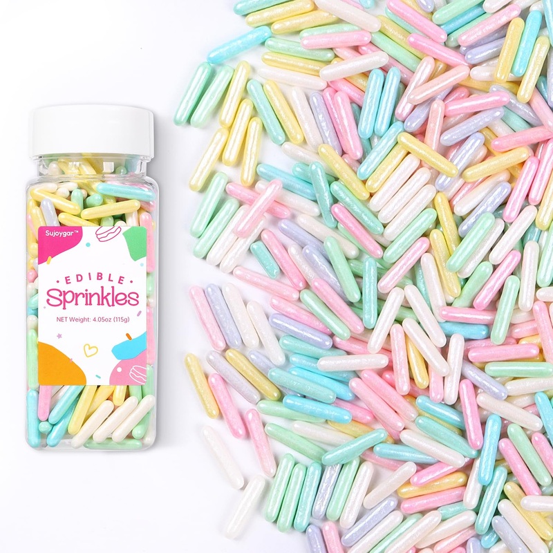 Pastel Sprinkles For Cake Decorating, Sujoygar 4.05Oz Edible Colorful Sugar Rods Sprinkles For Baking Cupcake Toppers Cookie Wed