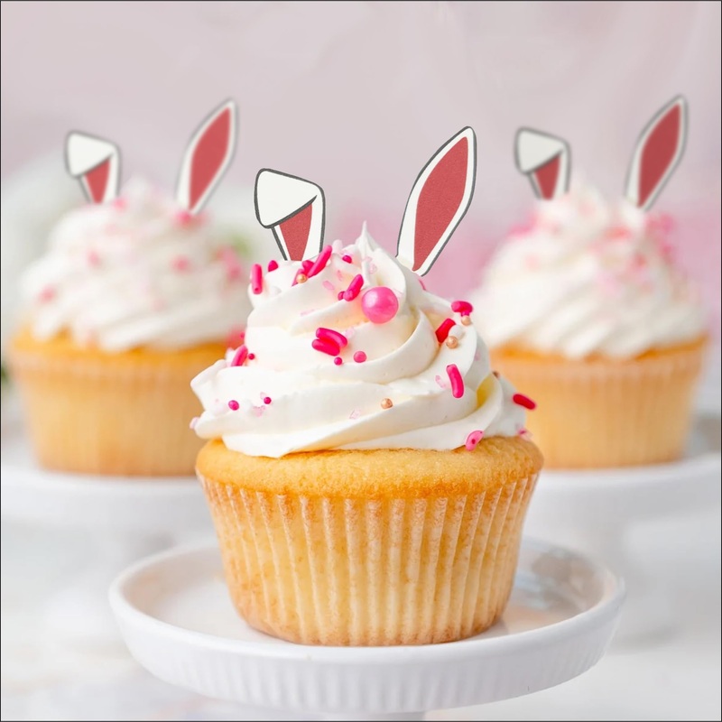 Sugar Robot Edible Bunny Ears For Cupcakes – Bunny Ears Cake Topper – Easter Cupcake Toppers – Decoration Made In The Usa – Prem