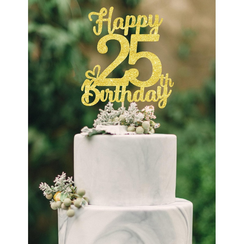 25 Birthday Cake Toppers-Gold Glitter, 25Th Cake Topper For Men,25 Cake Topper For Women, 25Th Birthday Decorations,25Th Birthda