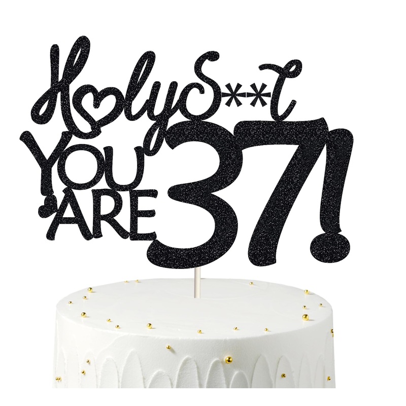 37 Birthday Cake Toppers-Black Glitter, Funny 37Th Cake Topper For Men,37 Cake Topper For Women, 37Th Birthday Decorations,37Th