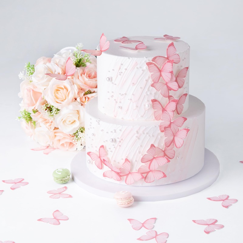 50Pcs Edible Pink Butterfly Cupcake Toppers Edible Wafer Paper Butterfly Decorations For Women Girls’ Happy Birthday Cake Topper