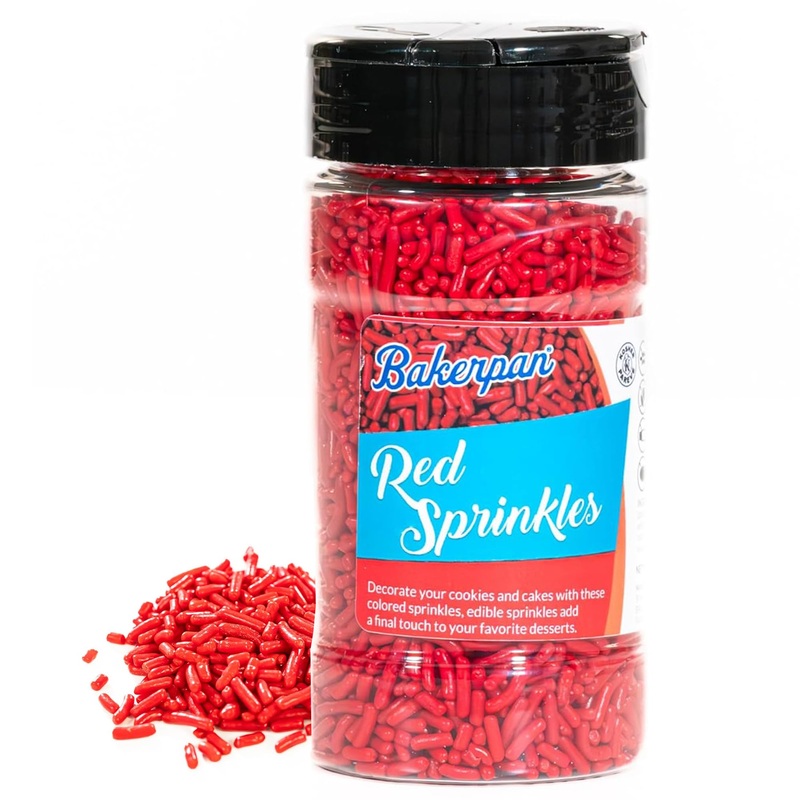 Bakerpan Red Jimmies Sprinkles – 6 Ounces Red Sprinkles For Cake Decorating – Edible Sprinkles For Cupcakes, Ice Cream, Cake Dec