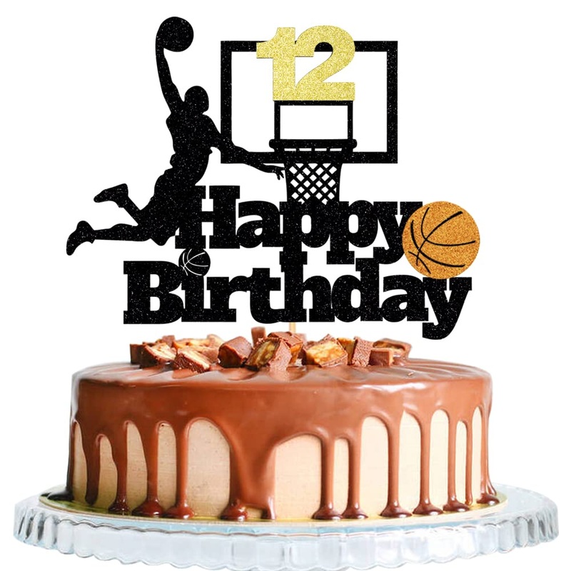 Basketball Happy 12Th Birthday Cake Topper-Basketball Themed Birthday Party Cake Decoration-12 Years Birthday Party Supplies (12