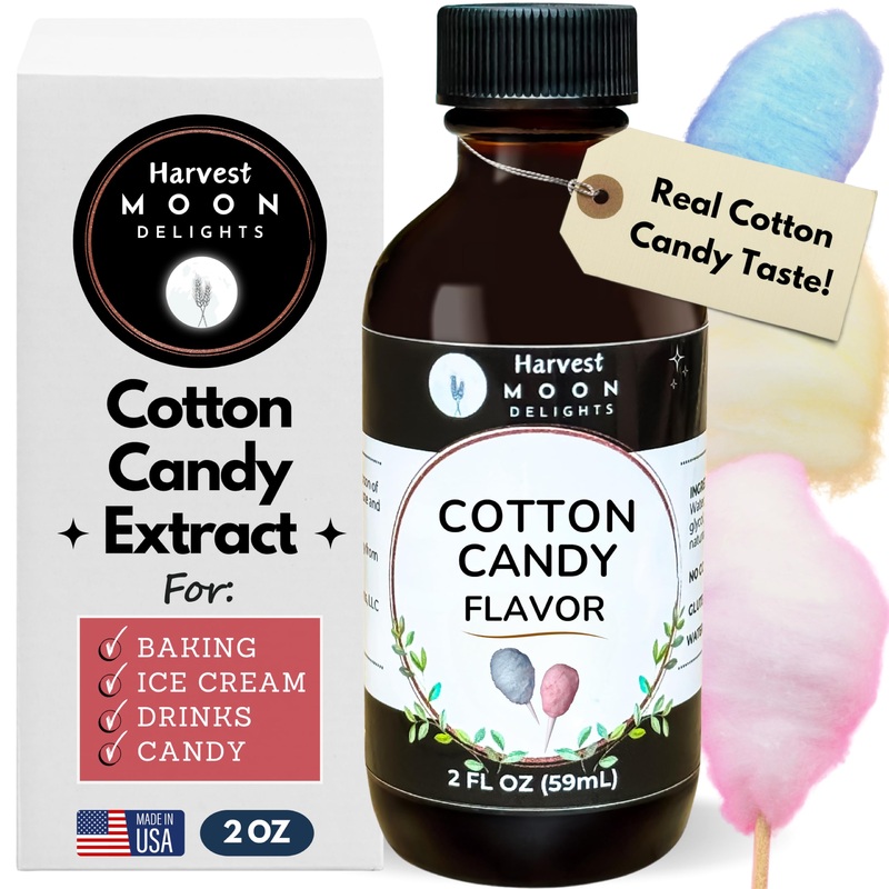Cotton Candy Flavoring Extract – 2 Oz – Water-Soluble – By Harvest Moon Delights – Cotton Candy Extract For Baking, Ice Cream, D