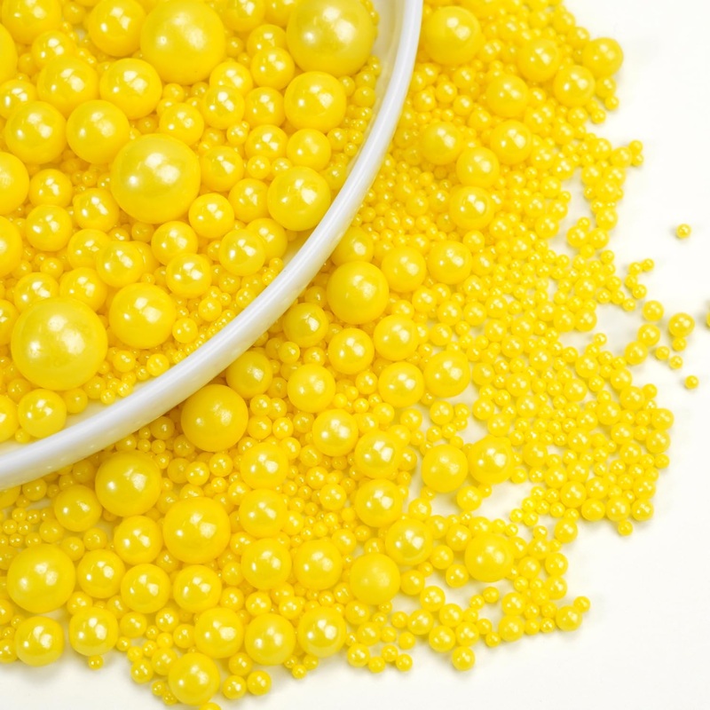 Dazzjoy Edible Pearls, Yellow Pearl Sugar Sprinkles, 130G/4.58Oz, Yellow Ball Pearls For Cake Decorating, Cupcake Toppers, Edibl