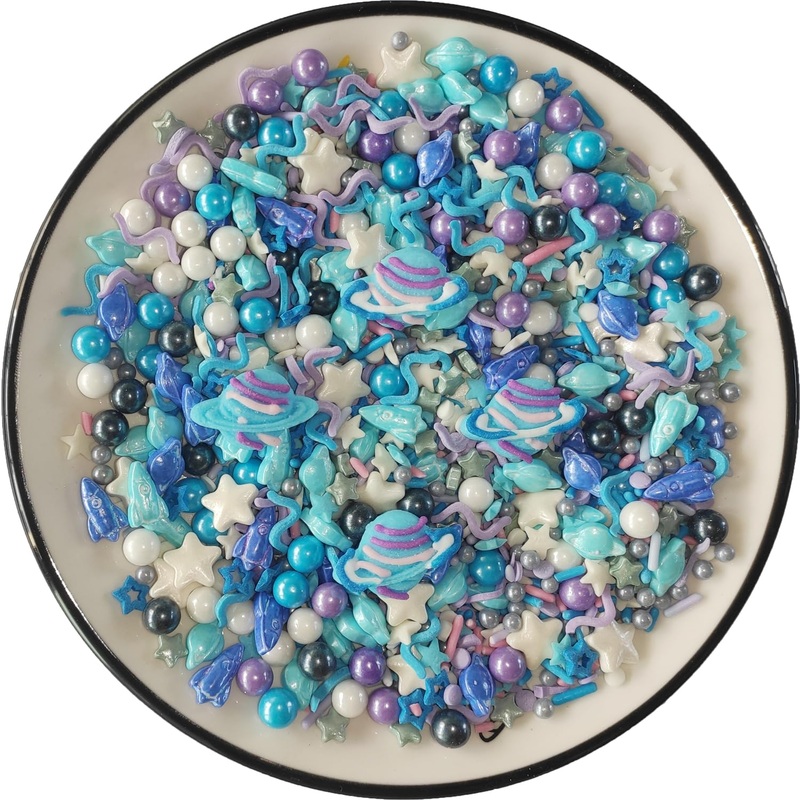 Edible Space Themed Big Planet Rocket Sugar Sprinkles Spacecraft Dessert Galaxy Sprinkles Star Cake Cupcake Toppers Pearls Cooki