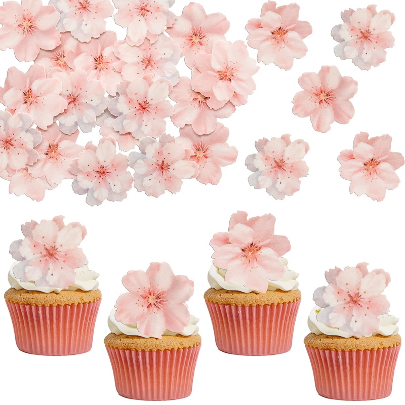 Ephlyn 54Pcs Edible Cherry Blossom Cupcake Toppers Spring Bridal Engagement Baby Shower Birthday Party Cupcake Picks Anniversary