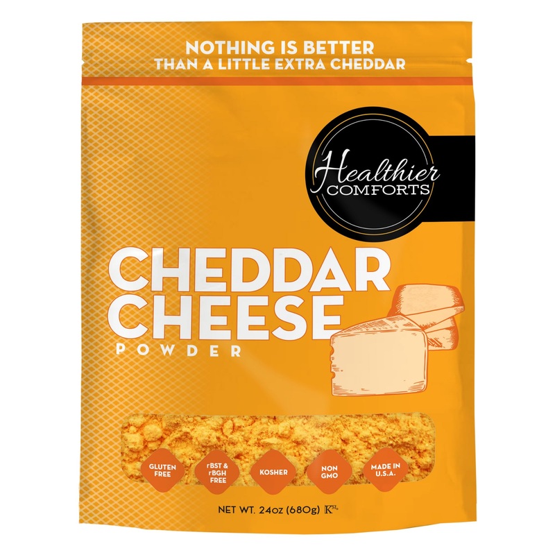 Healthier Comforts Cheddar Cheese Powder (1.5 Lb) | Premium Yellow Cheddar | Batch Tested Gluten Free, Kosher, No Artificial Dye